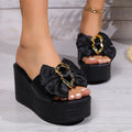 Women's Wedges Sandals Platform Slip-On High-Heeled Casual Shoes Black