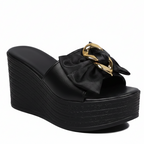 Women's Wedges Sandals Platform Slip-On High-Heeled Casual Shoes Black