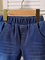 Girls' Patchwork Top Denim Flared Pants Two-Piece Set