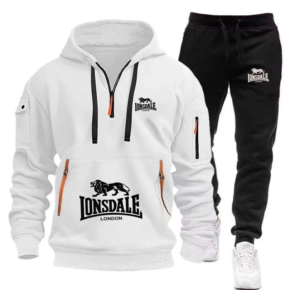 Men's Casual Hooded Sweatshirt and Sports Pants Tracksuit Set