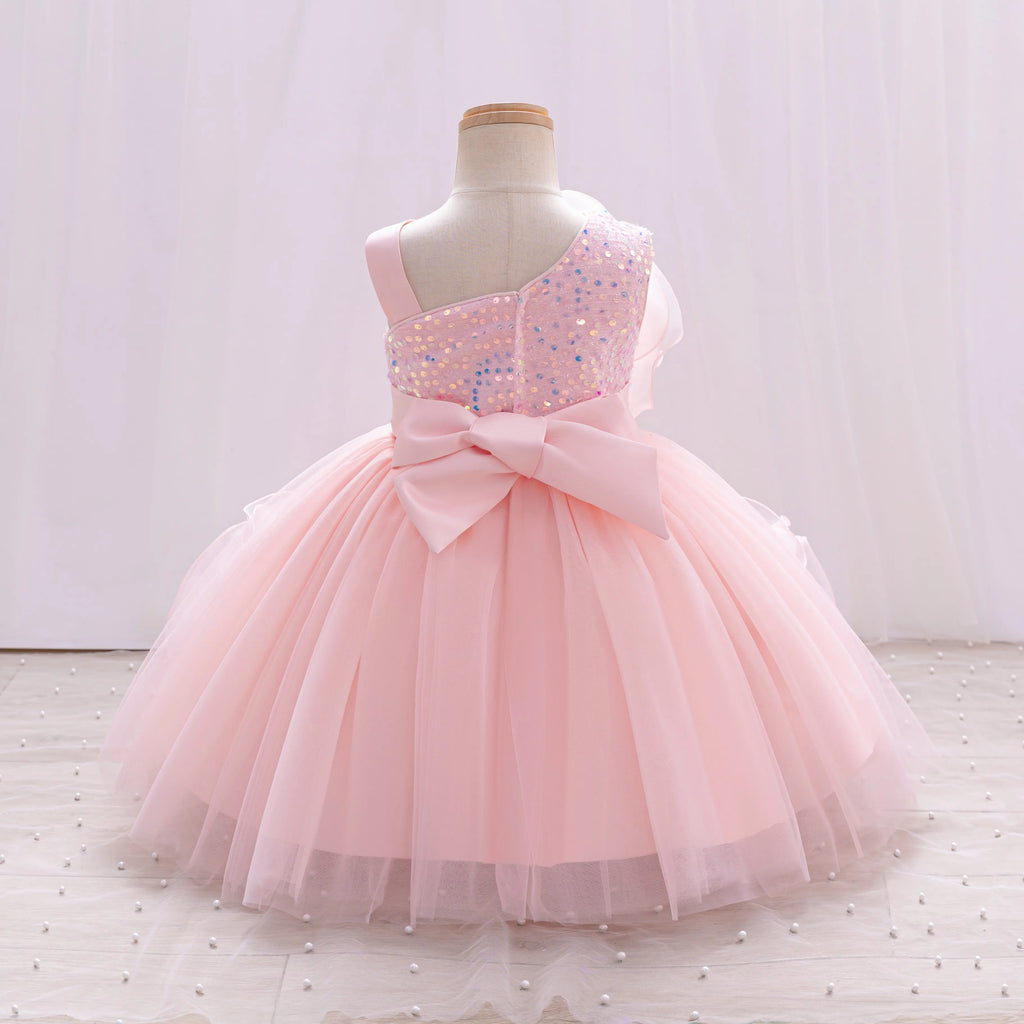 Girls' Sparkling Single Shoulder Puffy Skirt Pageant Dress