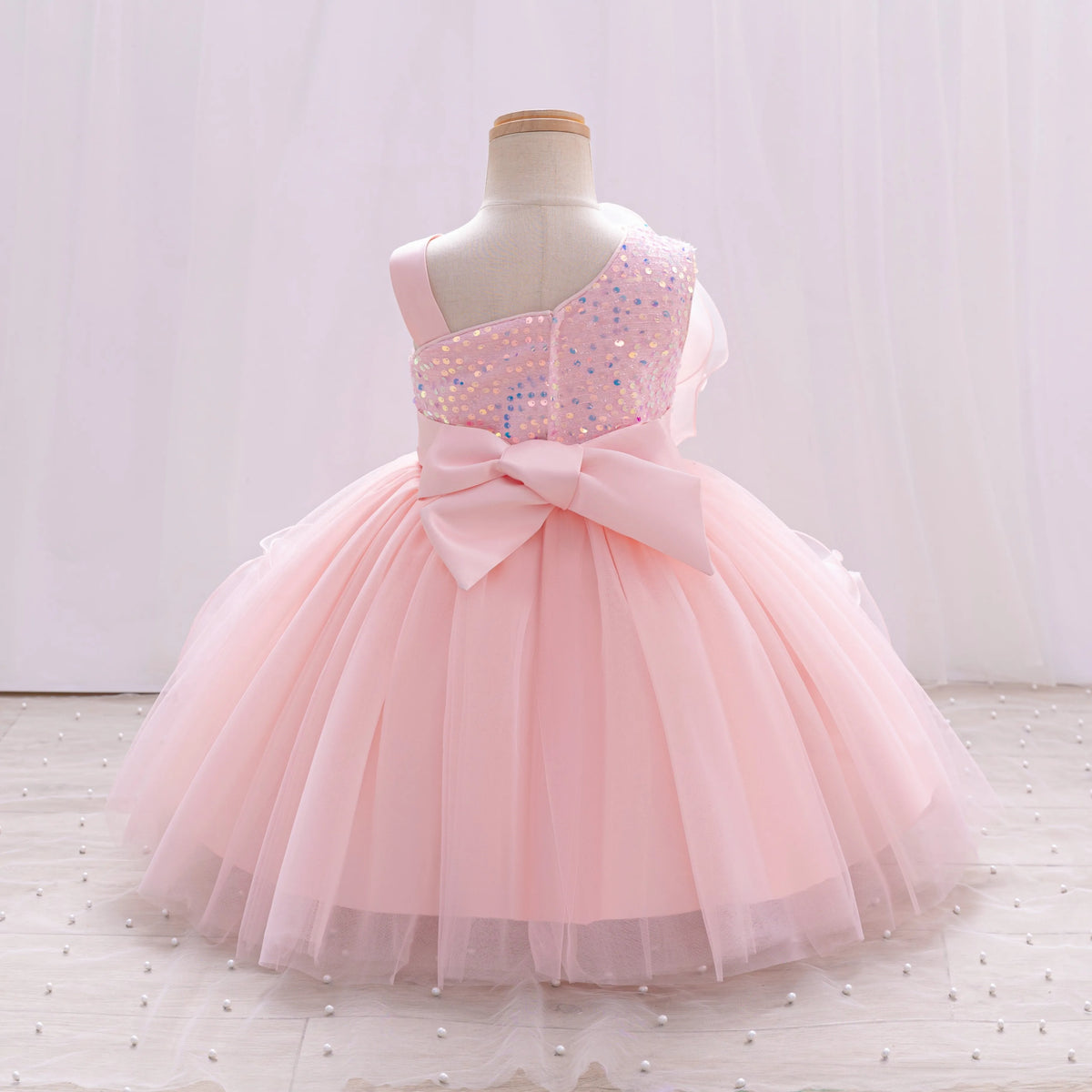 Girls' Sparkling Single Shoulder Puffy Skirt Pageant Dress
