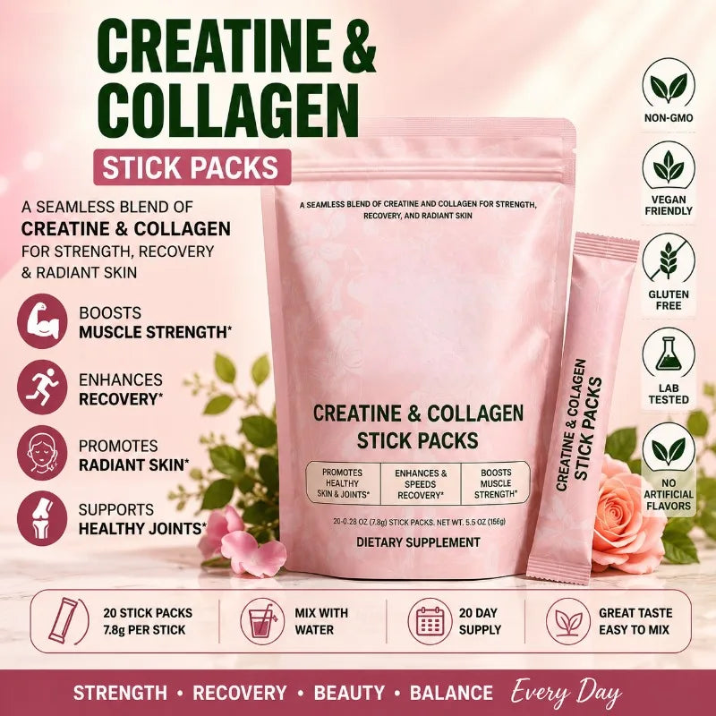 Creatine Collagen Powder Sticks Strength Recovery Supplement 20 Servings