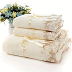 Luxury Lace Microfiber Bath Towel and Soft Absorbent Hand Towel Set