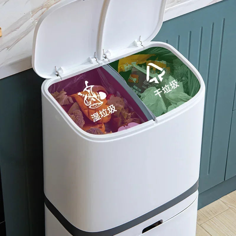 Double Layer Pedal Trash Can with Dry Wet Separation Lid