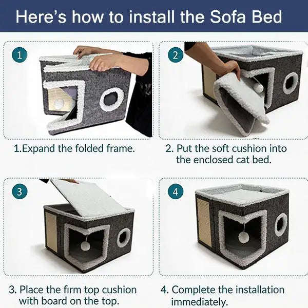 Foldable Indoor Cat House and Cave Condo Pet Bed