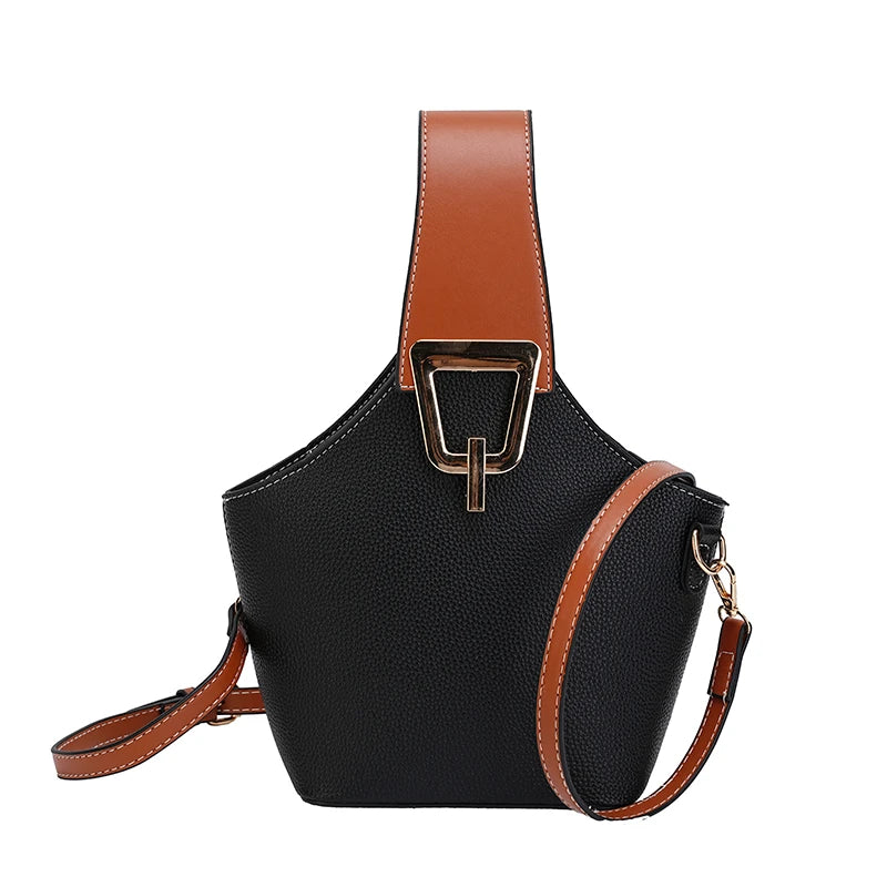 Women's Solid Bucket Shoulder Handbag Versatile Crossbody 9-inch