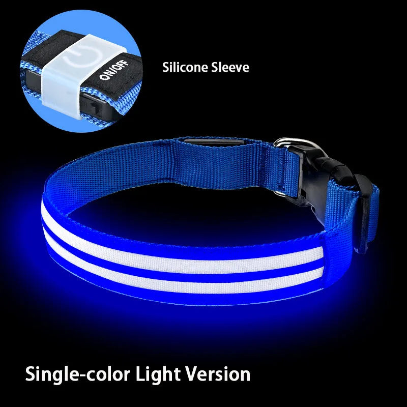 Rechargeable LED Dog Collar with Harness Connector and Leash Ring for Night Walks