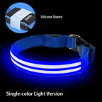 Rechargeable LED Dog Collar with Harness Connector and Leash Ring for Night Walks