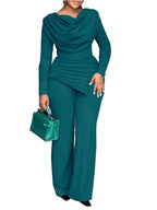 Women's Pile Collar Top Wide Leg Pants Set