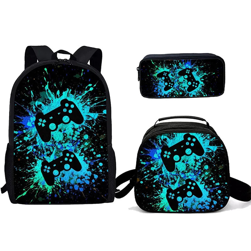 Unisex Gaming Controller 3D Print Backpack 3-Piece Bag Set