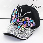 Women's Rhinestone Butterfly Denim Baseball Cap Adjustable Snapback