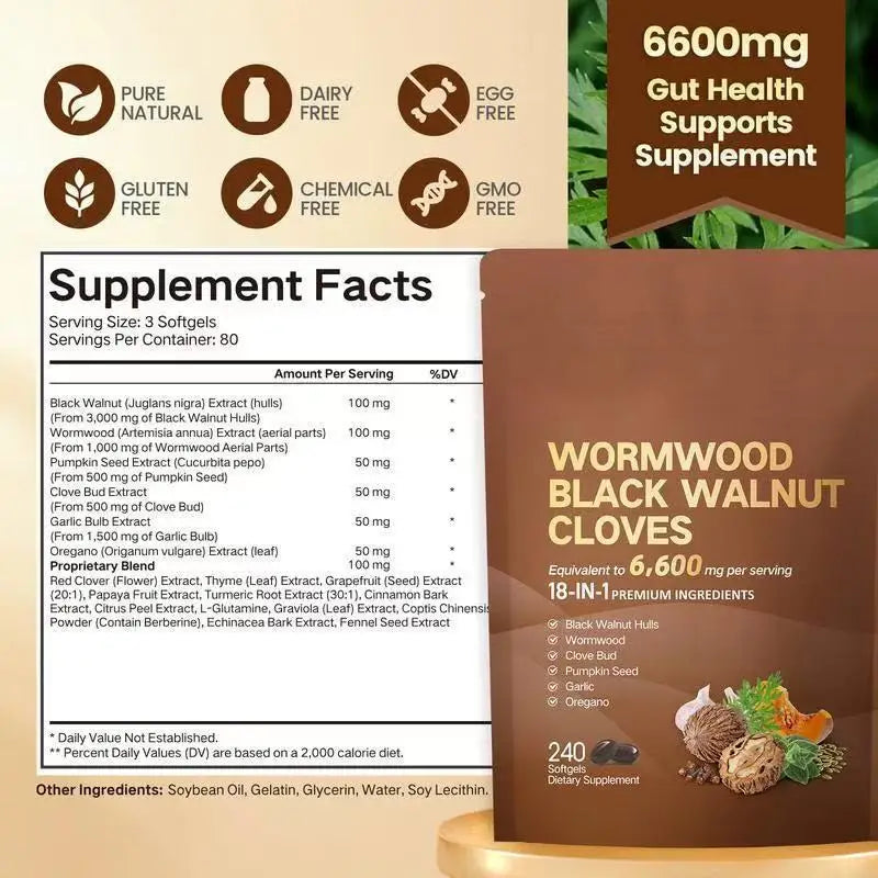 Wormwood Black Walnut Clove Capsules 6600mg Herbal Blend Supplement