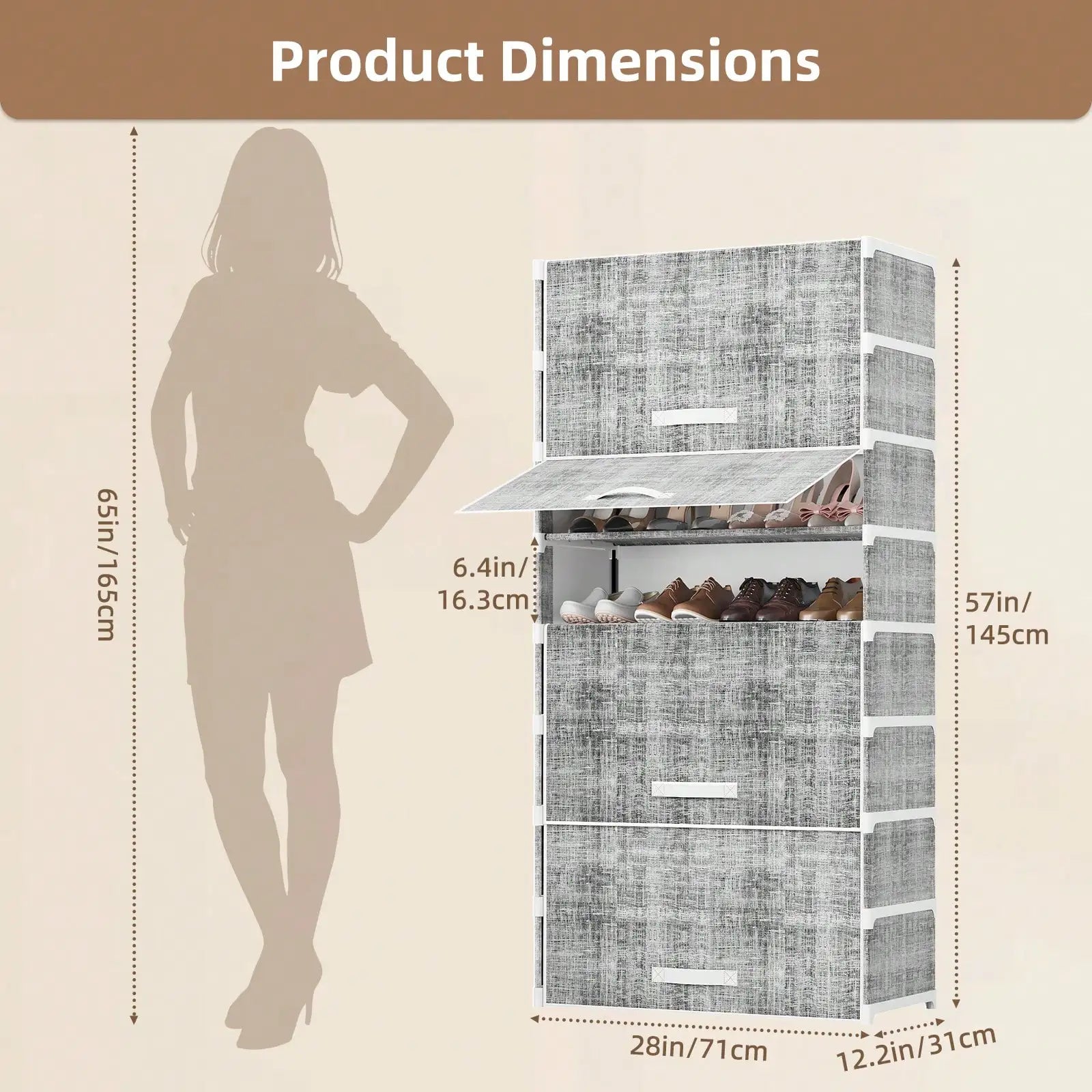 Tier Shoe Storage Cabinet with Dustproof Flip Doors