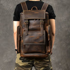 Men's Fashion Genuine Leather Large Capacity Hiking Travel Backpack