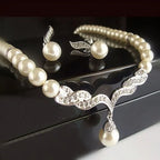 Women's Fashion Elegant Bridal Pearl Necklace and Earrings Jewelry Set