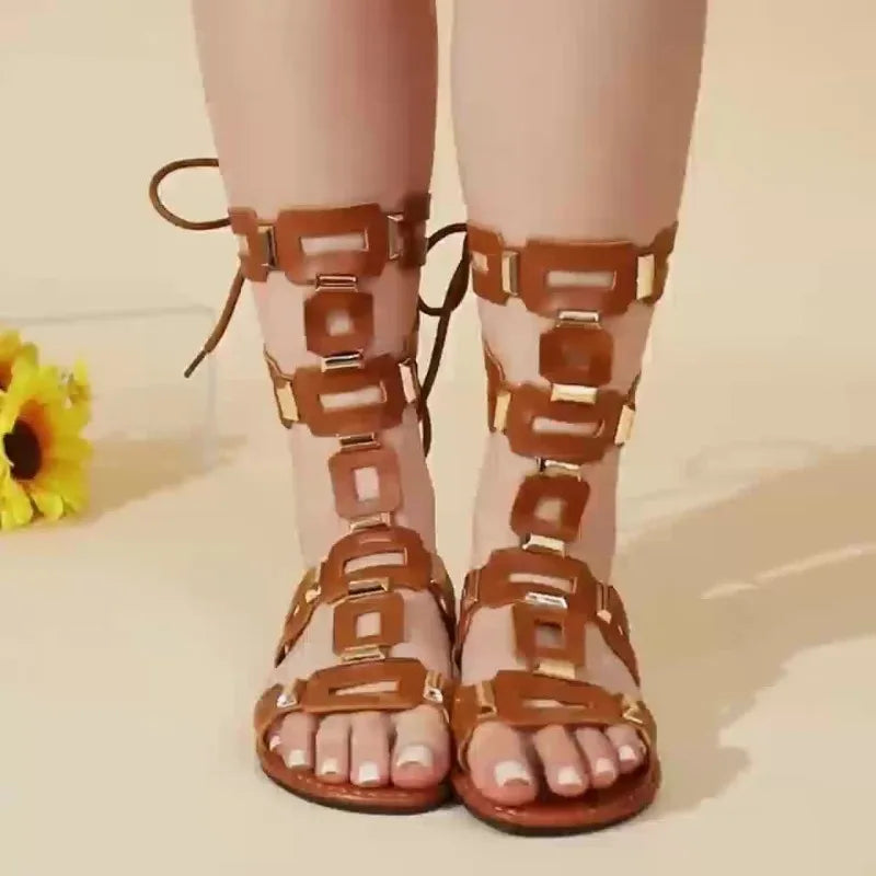 Women's Lace-Up Roman Flat Sandals Open-Toe Casual Summer Shoes