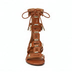 Women's Lace-Up Roman Flat Sandals Open-Toe Casual Summer Shoes