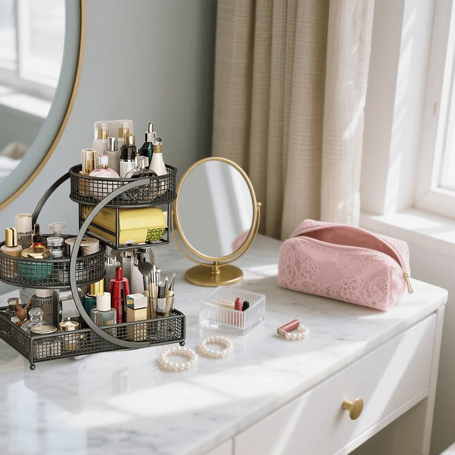 3-Tier Metal Countertop Makeup Organizer and Cosmetic Storage Shelf