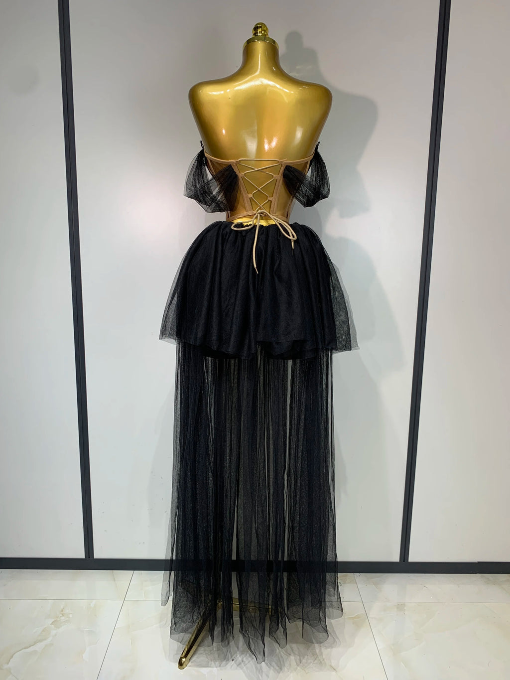 Women's Strapless Mesh Top and Skirt Two Piece Set