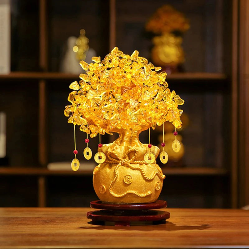 Feng Shui Yellow Crystal Money Tree Bonsai and Tabletop Ornament