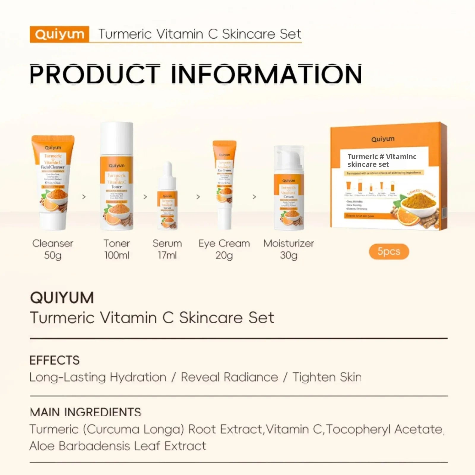 Vitamin C Turmeric Skincare Set 5-Piece Facial Routine Kit