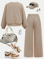 Girls' Letter Print Sweatshirt Wide Leg Pants Two-Piece Set