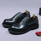 Men's Gradient Leather Brogue Shoes and Thick Sole Derby Footwear