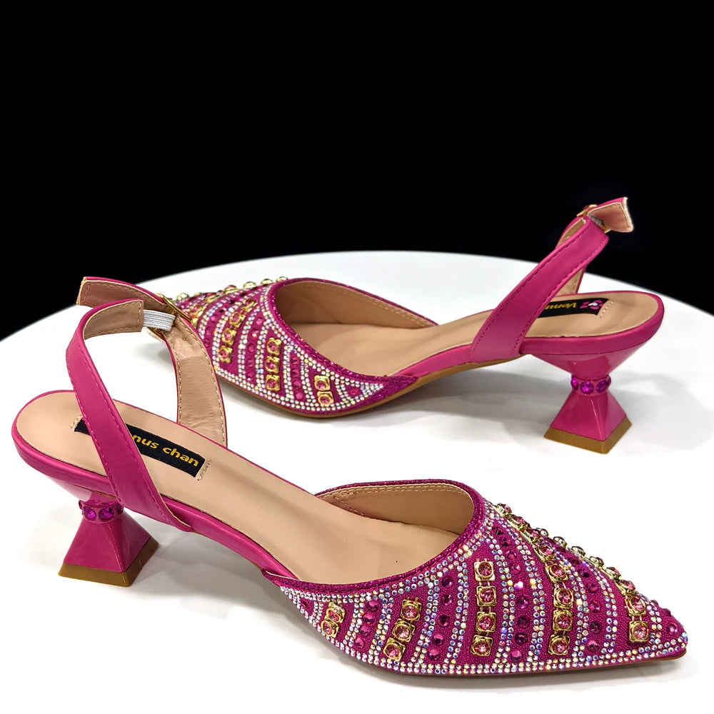 Women's Pointed Toe Rhinestone Heels and Handbag Set