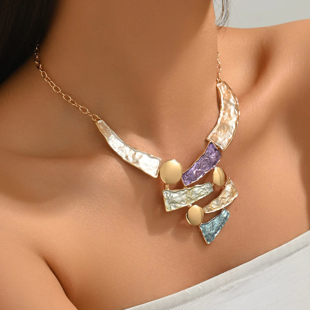 Women's Fashion Bohemian Colorful Enamel Geometric Bib Necklace