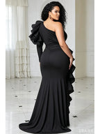 Women's One Shoulder Ruffle Slit Maxi Dress