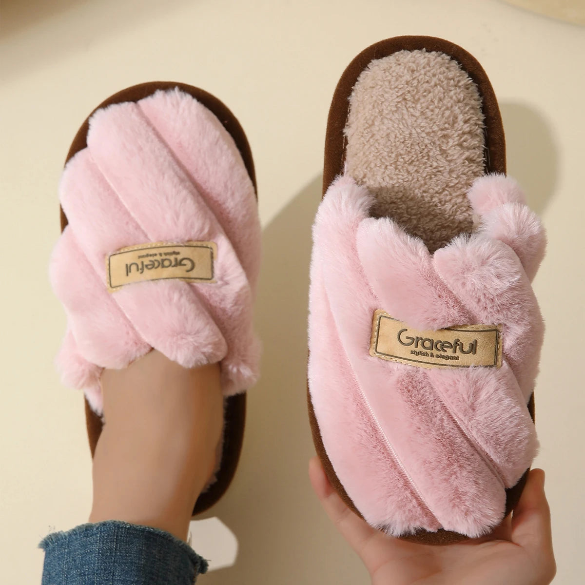 Winter Warm Plush Women's Slippers Soft Flat Indoor Bedroom Shoes