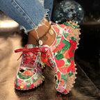 Women's Rhinestone Platform Lace-Up Casual Sneakers