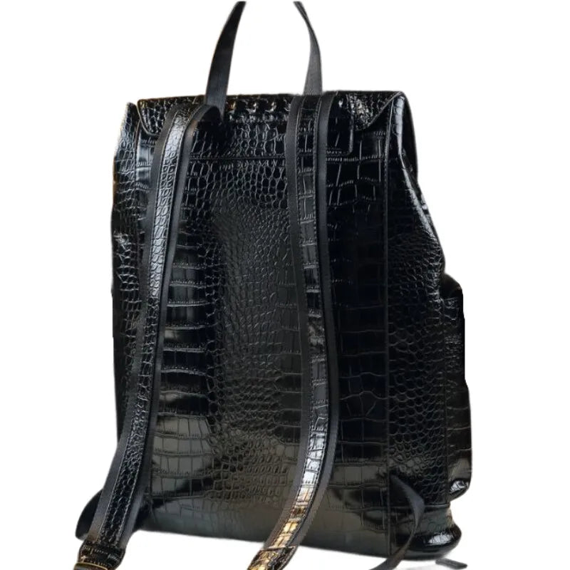 Unisex Fashion Genuine Leather Crocodile Pattern Travel Backpack