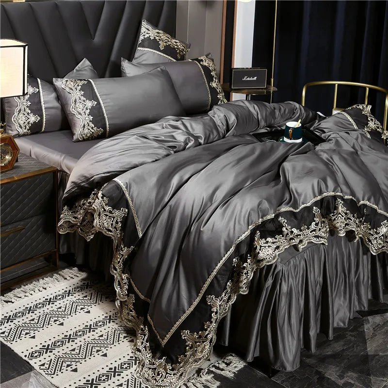 European Ice Rayon Duvet Cover and Silky Bedding Set
