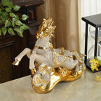 Gold Ceramic Horse Figurine and Modern Tabletop Statue