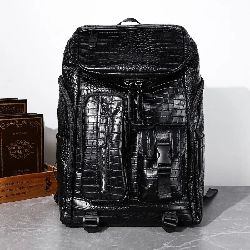 Men's Fashion PU Leather Large Capacity Travel Laptop Backpack