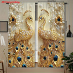 Gold Peacock Window Curtains and 3D Printed Living Room Drapes