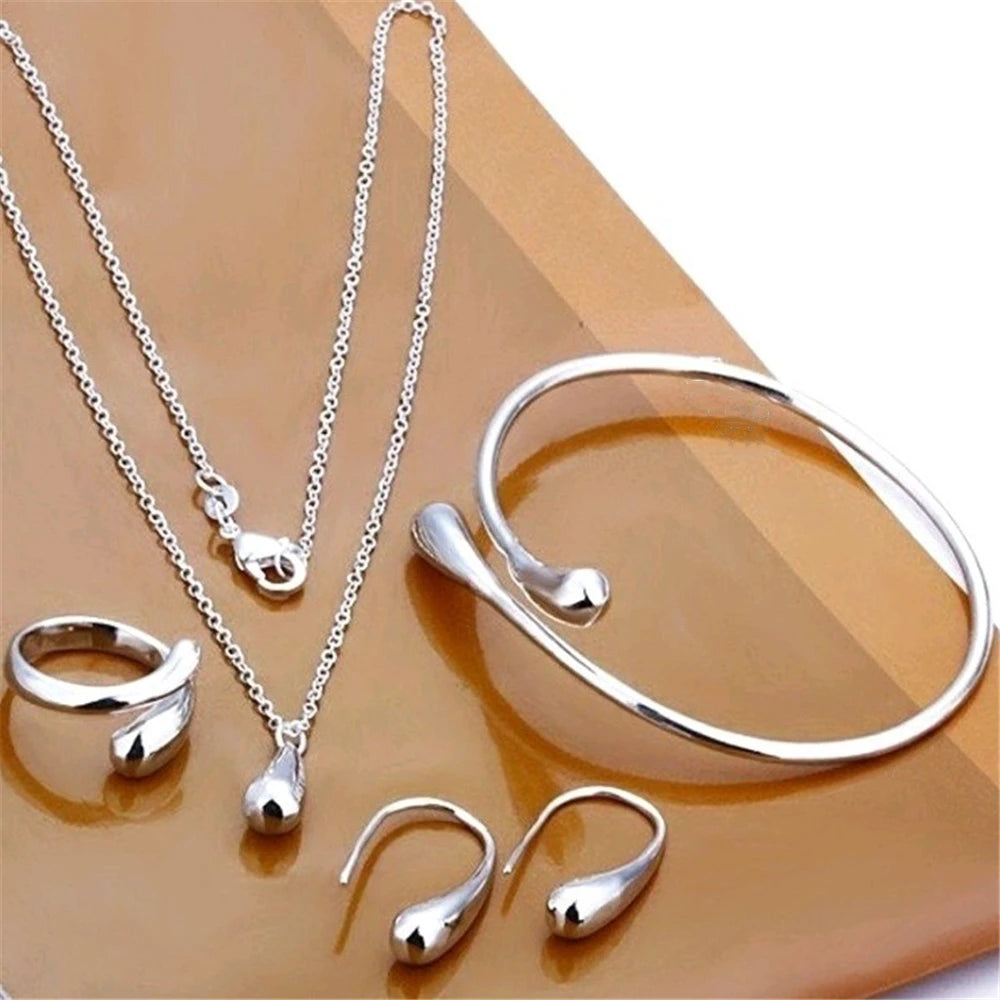 Women's Fashion Elegant Double Heart Necklace Earrings Bracelet Jewelry Set