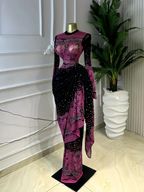Women's Tie Dye Print Ruched Long Sleeve Bodycon Maxi Dress