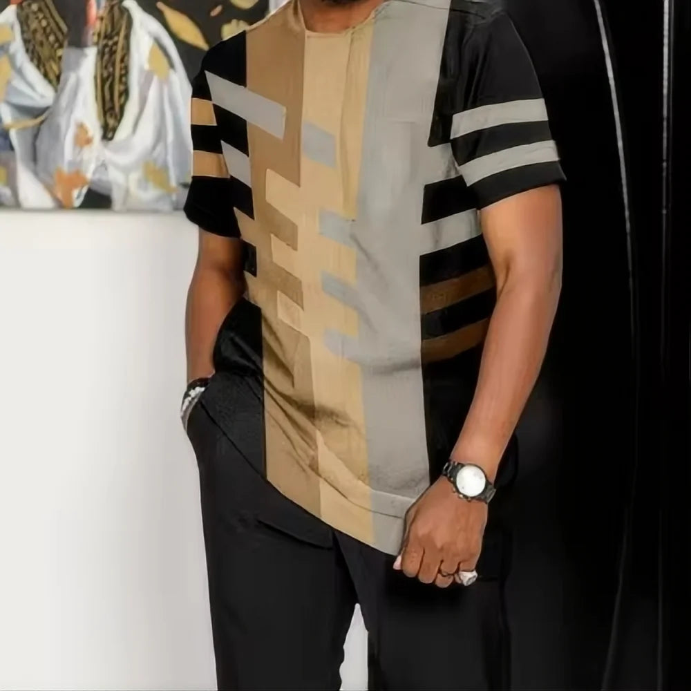 Men's Oversized 3D Printed T-Shirt and Pants 2-Piece Set