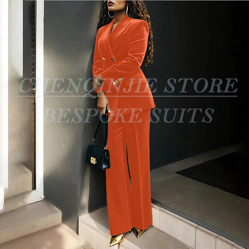 Women's Double Breasted Velvet Blazer Pants Suit