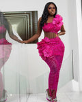 Women's 3D Floral Beaded Mermaid Prom Gown