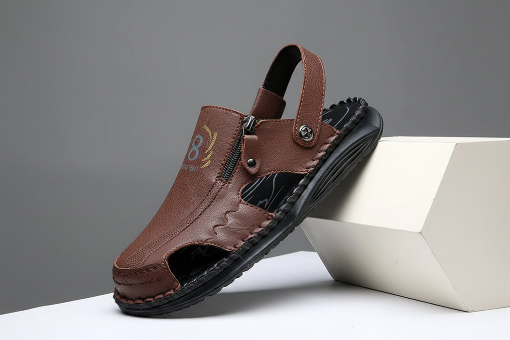 Men's Leather Closed-Toe Sandals Comfortable Summer Outdoor Casual Shoes