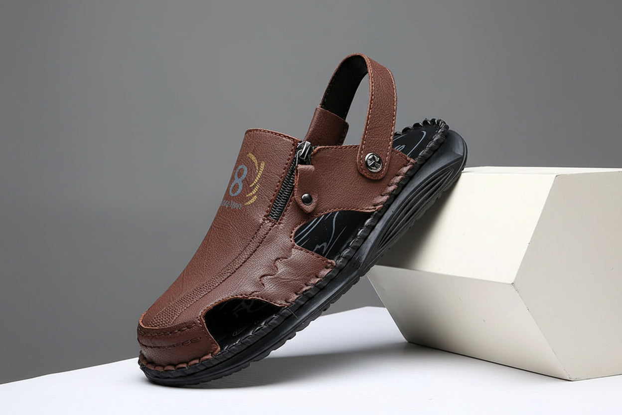 Men's Leather Closed-Toe Sandals Comfortable Summer Outdoor Casual Shoes