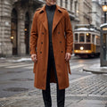 Men's Double-Breasted Long Trench Windbreaker Coat