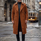 Men's Double-Breasted Long Trench Windbreaker Coat