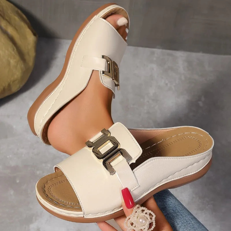 Women's Casual Thick Bottom Sandals with Metal Buckle