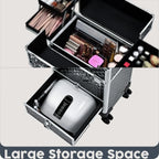 Rolling Makeup Case Cosmetic Travel Trolley with 4 Sliding Trays