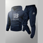 Men's Casual Print Hoodie and Lace-Up Running Pants Set